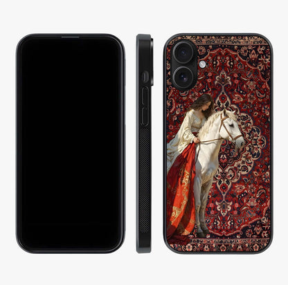 Royal Rider Tapestry Glass Case displayed upright for full design visibility and premium finish.
