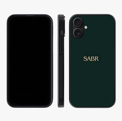 Sabr Minimal Patience Glass Case displayed upright for full design visibility and premium finish.
