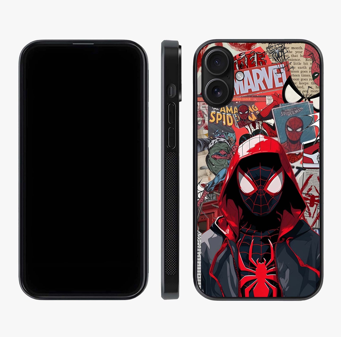 Spider Collage Street Glass Case displayed upright for full design visibility and premium finish.