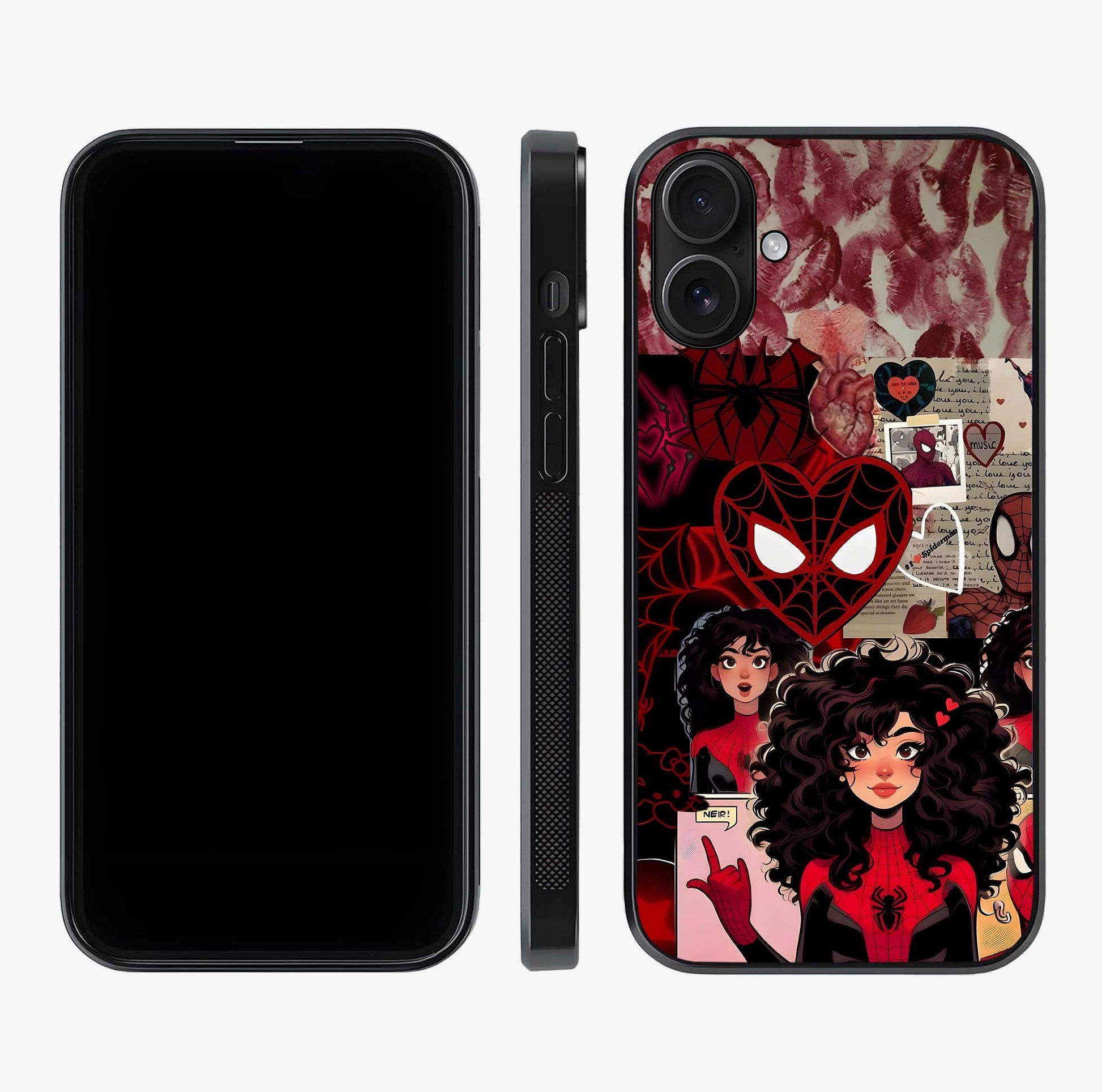 Spider Love Story Glass Case displayed upright for full design visibility and premium finish.
