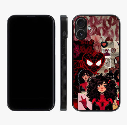 Spider Love Story Glass Case displayed upright for full design visibility and premium finish.