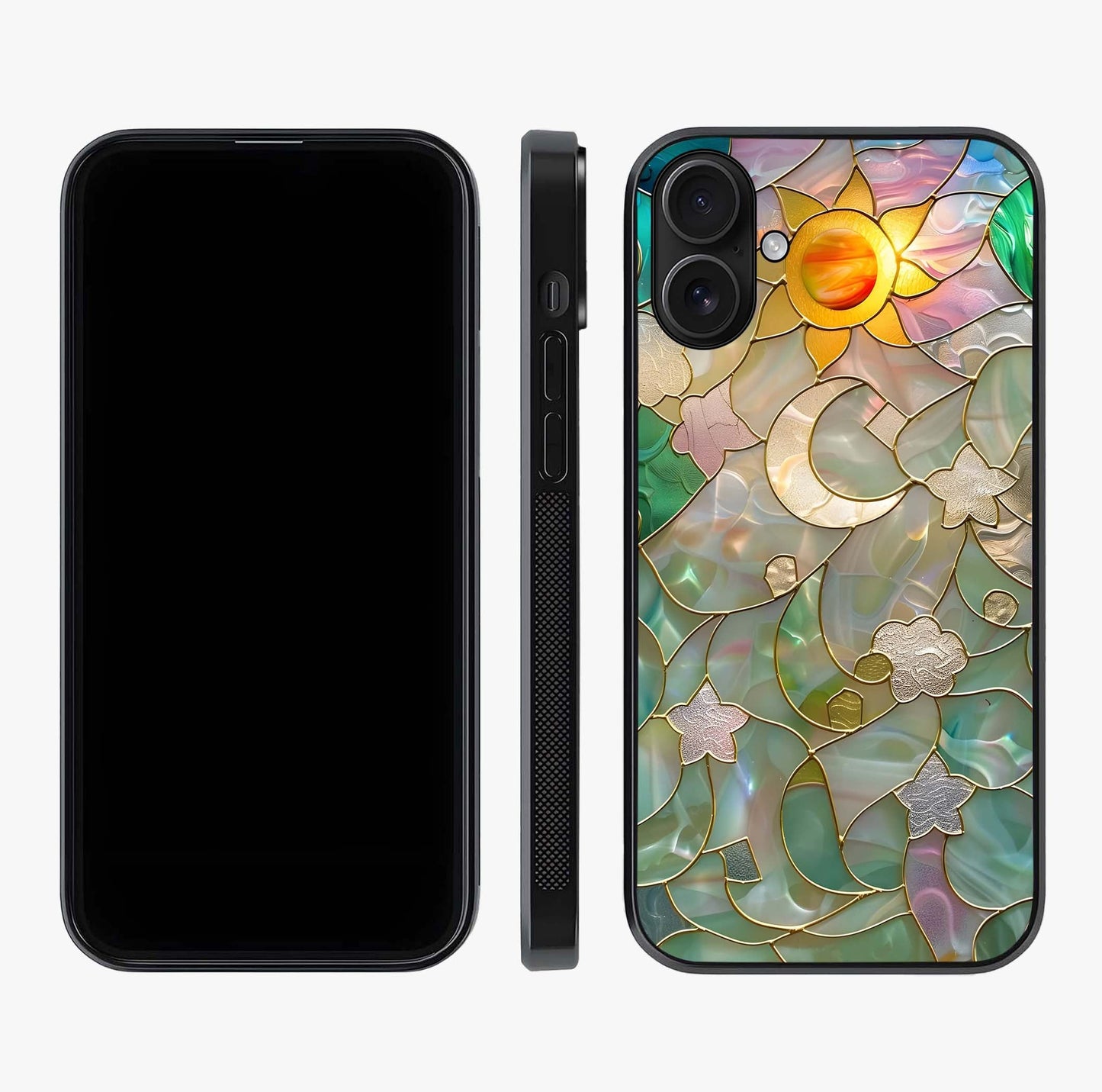 Stained Sunrise Glow Glass Case displayed upright for full design visibility and premium finish.