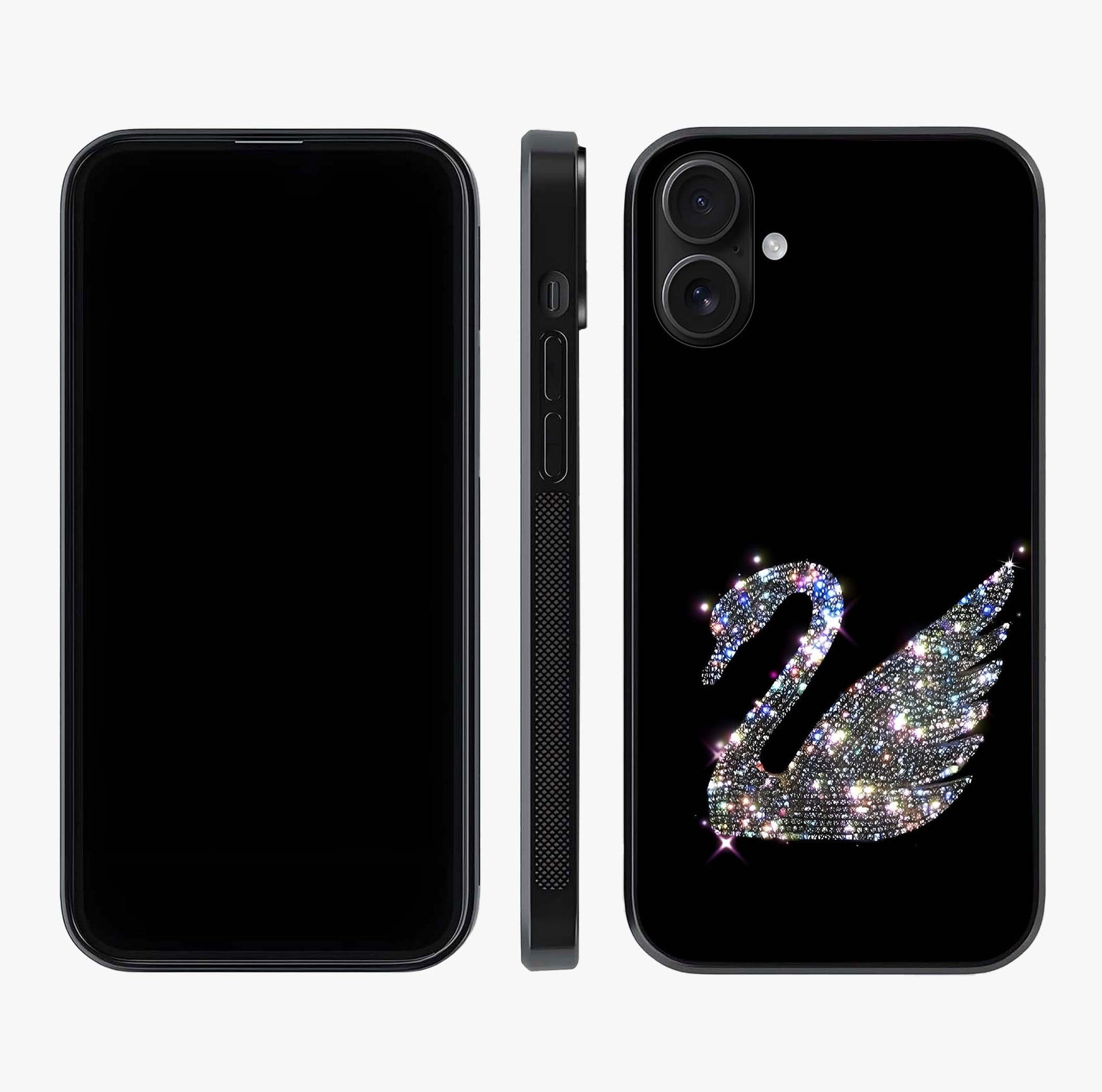 Starlit Swan Grace Glass Case displayed upright for full design visibility and premium finish.