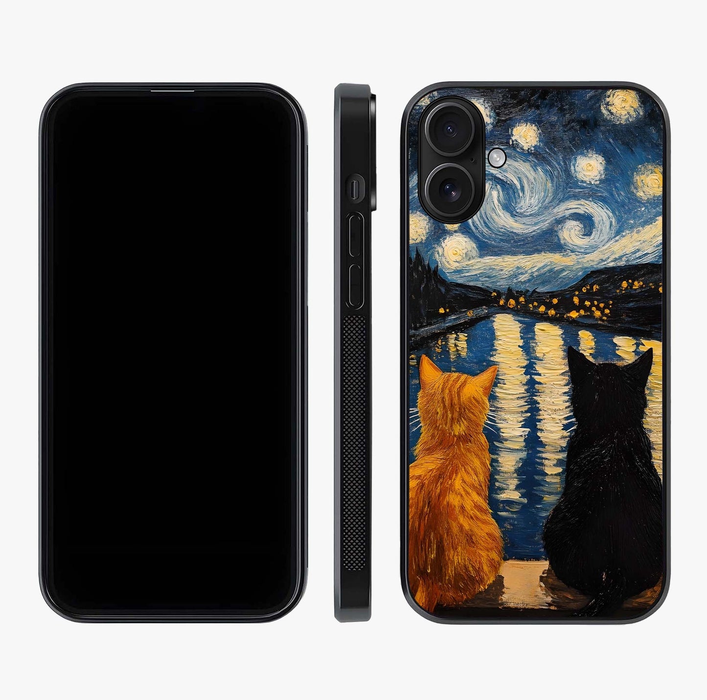 Starry River Cats Glass Case displayed upright for full design visibility and premium finish.