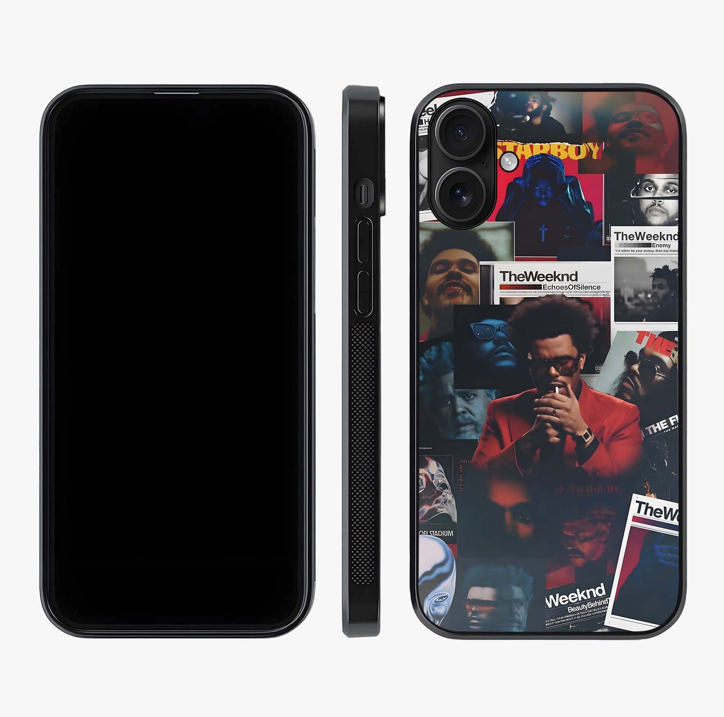 The Weeknd Glass Case displayed upright for full design visibility and premium finish.