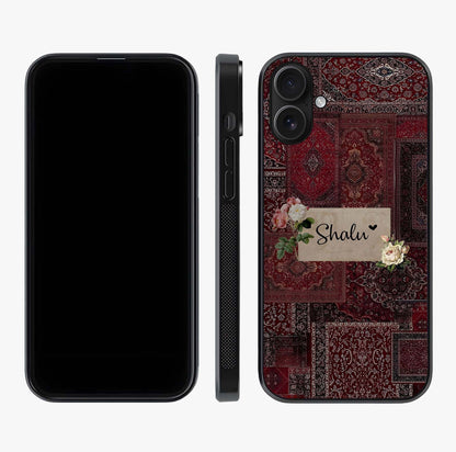 Velvet Wine Pattern Custom Name Glass Case displayed upright for full design visibility and premium finish.