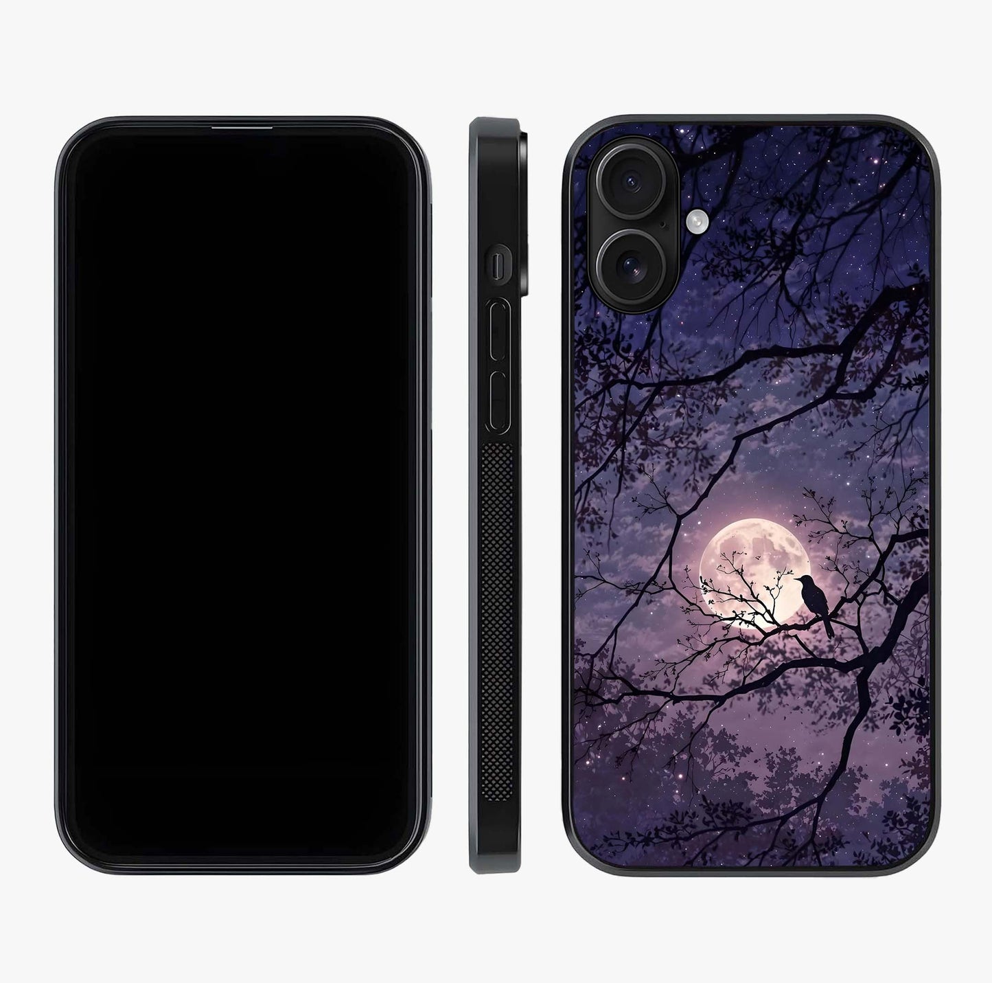 Whispering Moon Silence Glass Case displayed upright for full design visibility and premium finish.