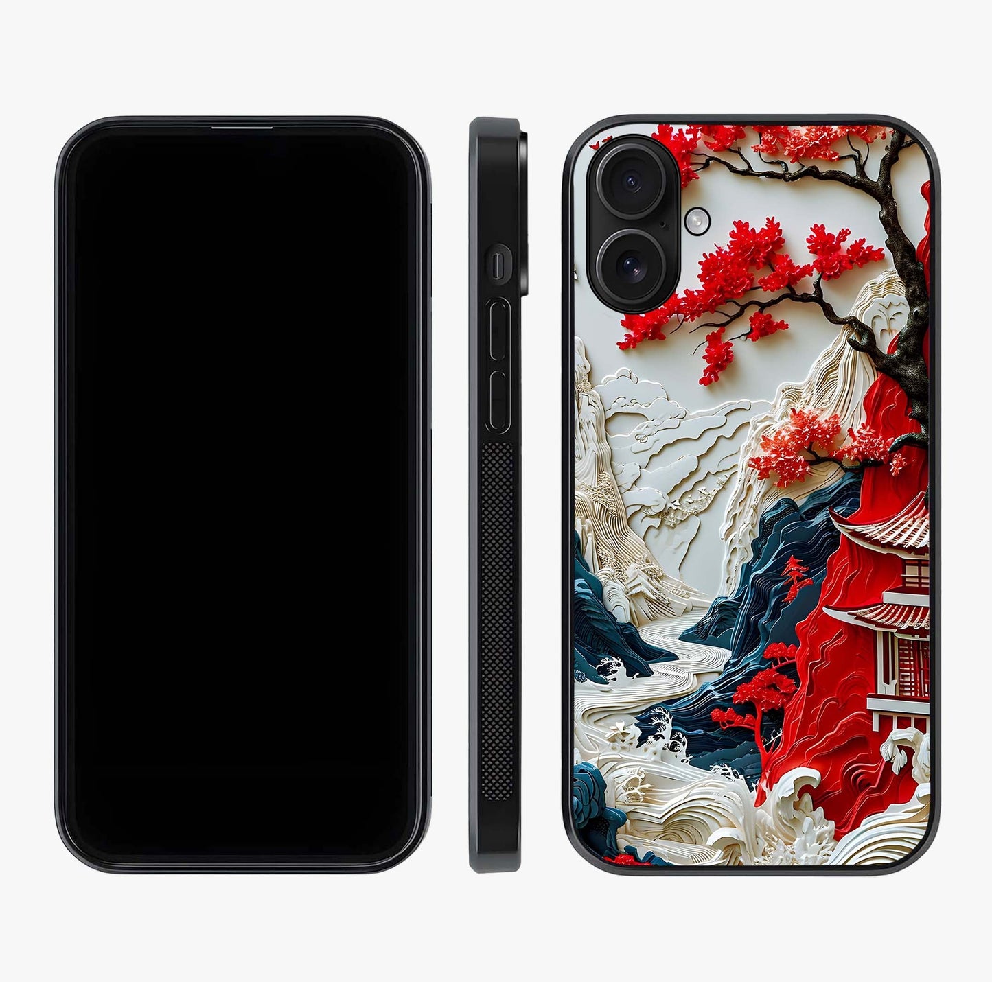 Whispers Of Sakura Waves Glass Case displayed upright for full design visibility and premium finish.
