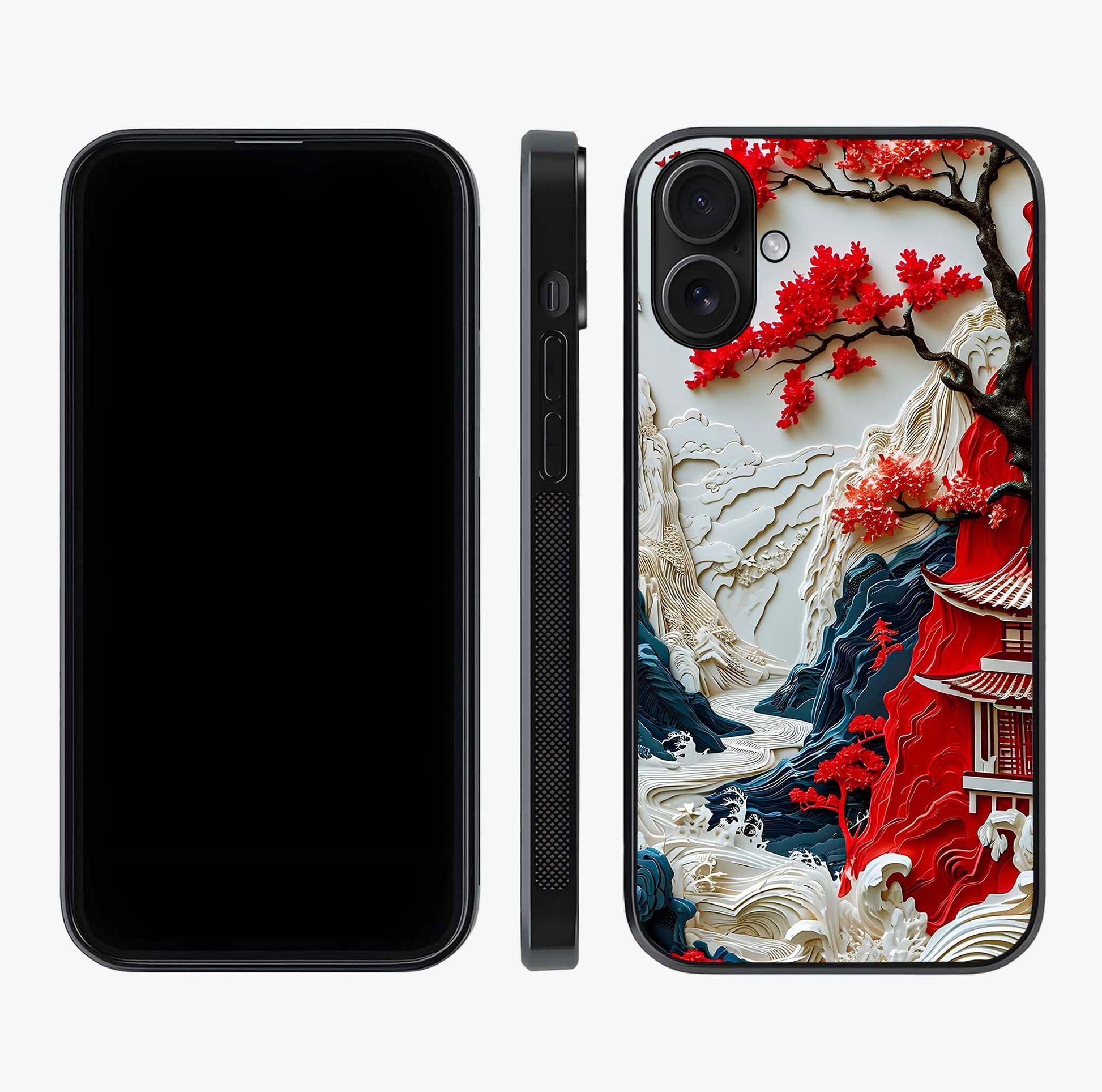 Whispers Of Sakura Waves Glass Case displayed upright for full design visibility and premium finish.