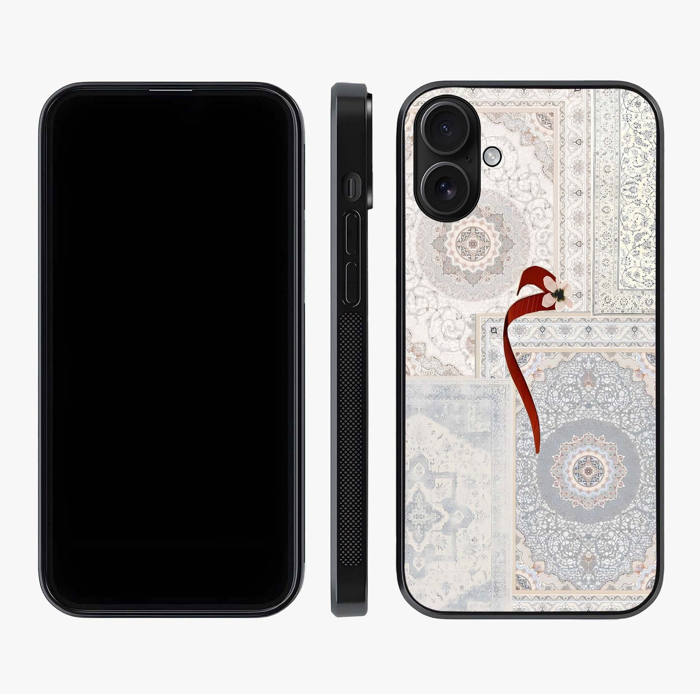 White Aesthetic Bow Glass Case displayed upright for full design visibility and premium finish.