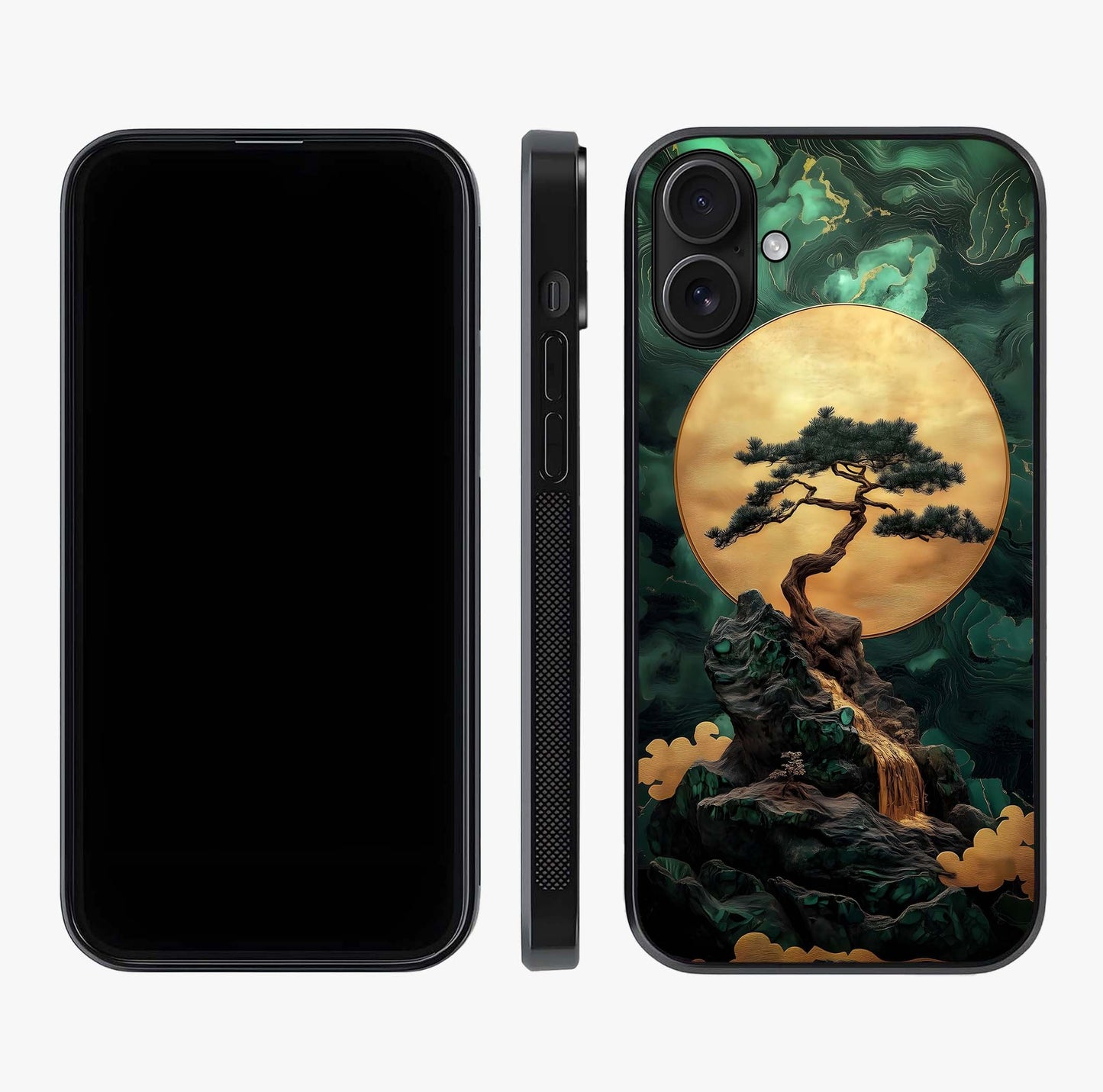 Zen Moon Rise Glass Case displayed upright for full design visibility and premium finish.
