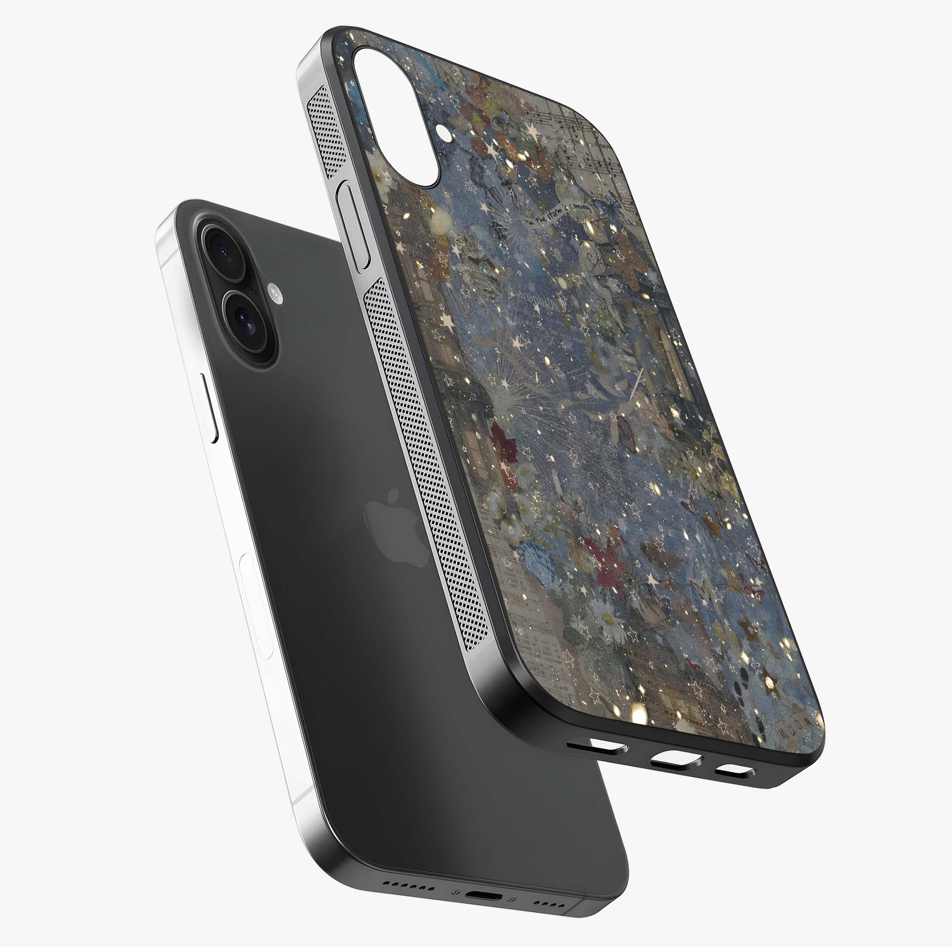 Aesthetic Astrolophia Glass Case laid diagonally highlighting side profile, edges and glossy glass shine.