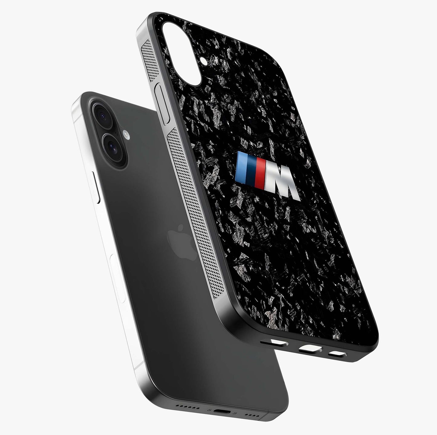 Carbon Speed Mark Glass Case laid diagonally highlighting side profile, edges and glossy glass shine.