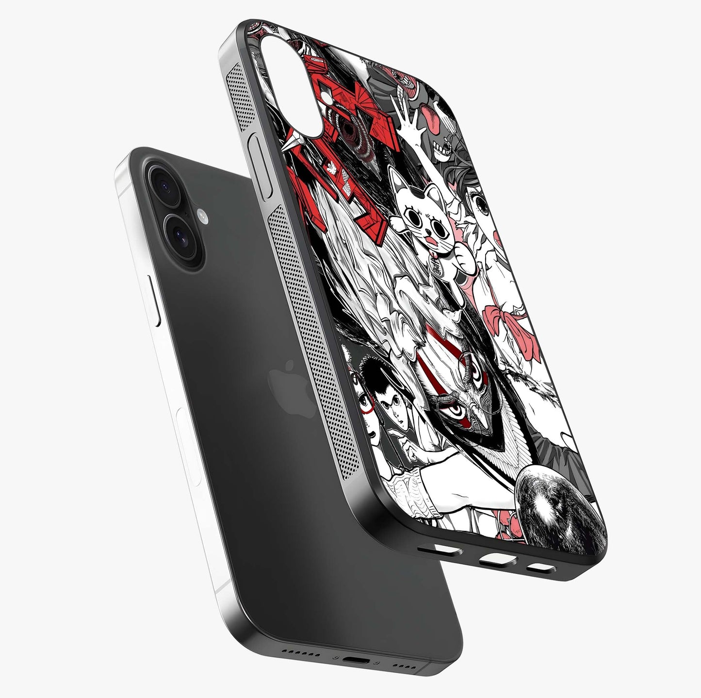 Crimson Chaos Panel Glass Case laid diagonally highlighting side profile, edges and glossy glass shine.