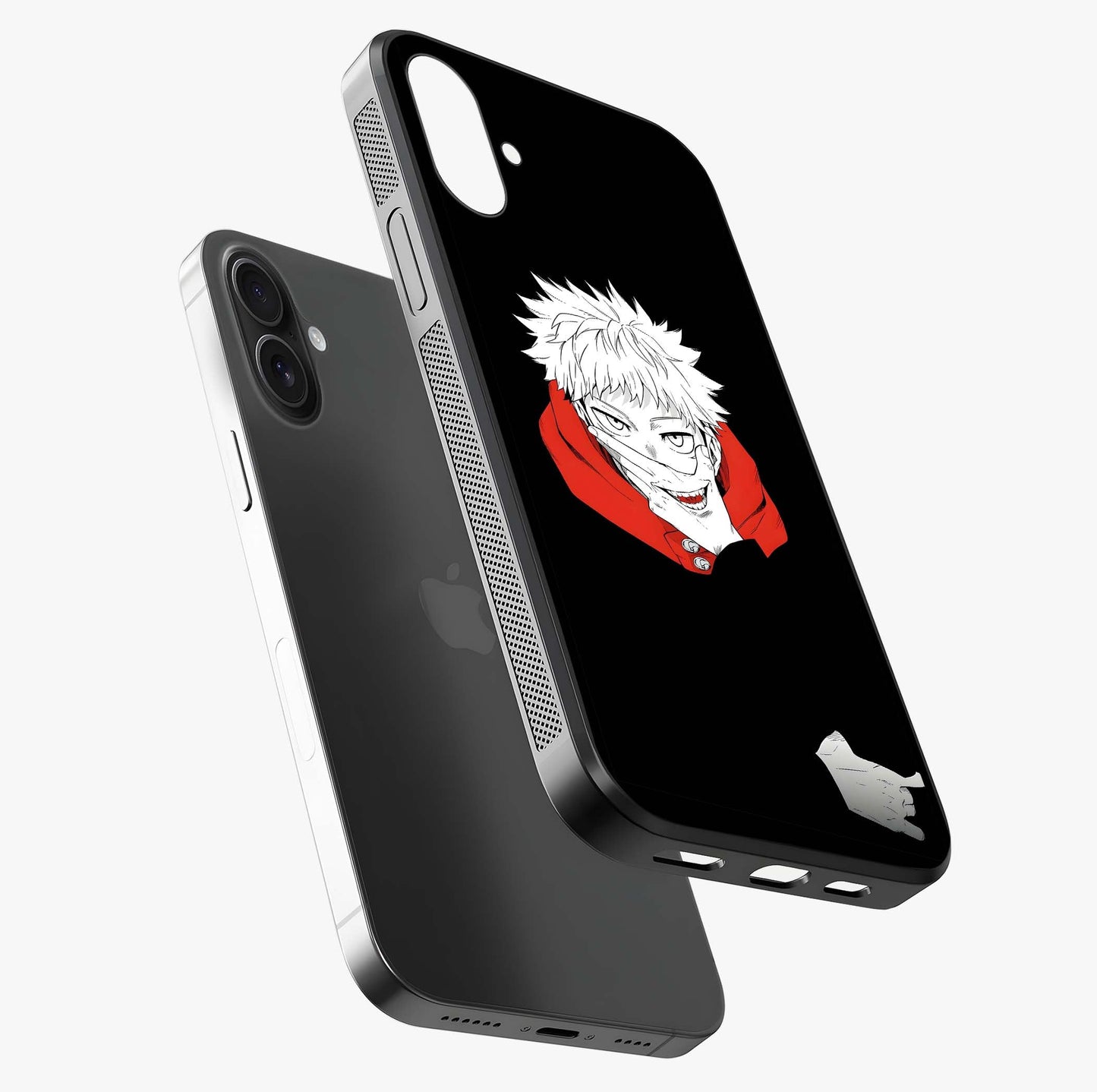 Crimson Chaos Smile Glass Case laid diagonally highlighting side profile, edges and glossy glass shine.
