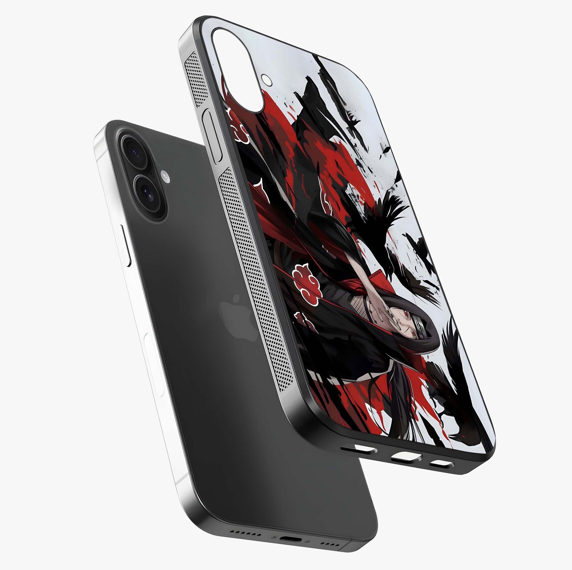 Crimson Crow Illusion Glass Case laid diagonally highlighting side profile, edges and glossy glass shine.