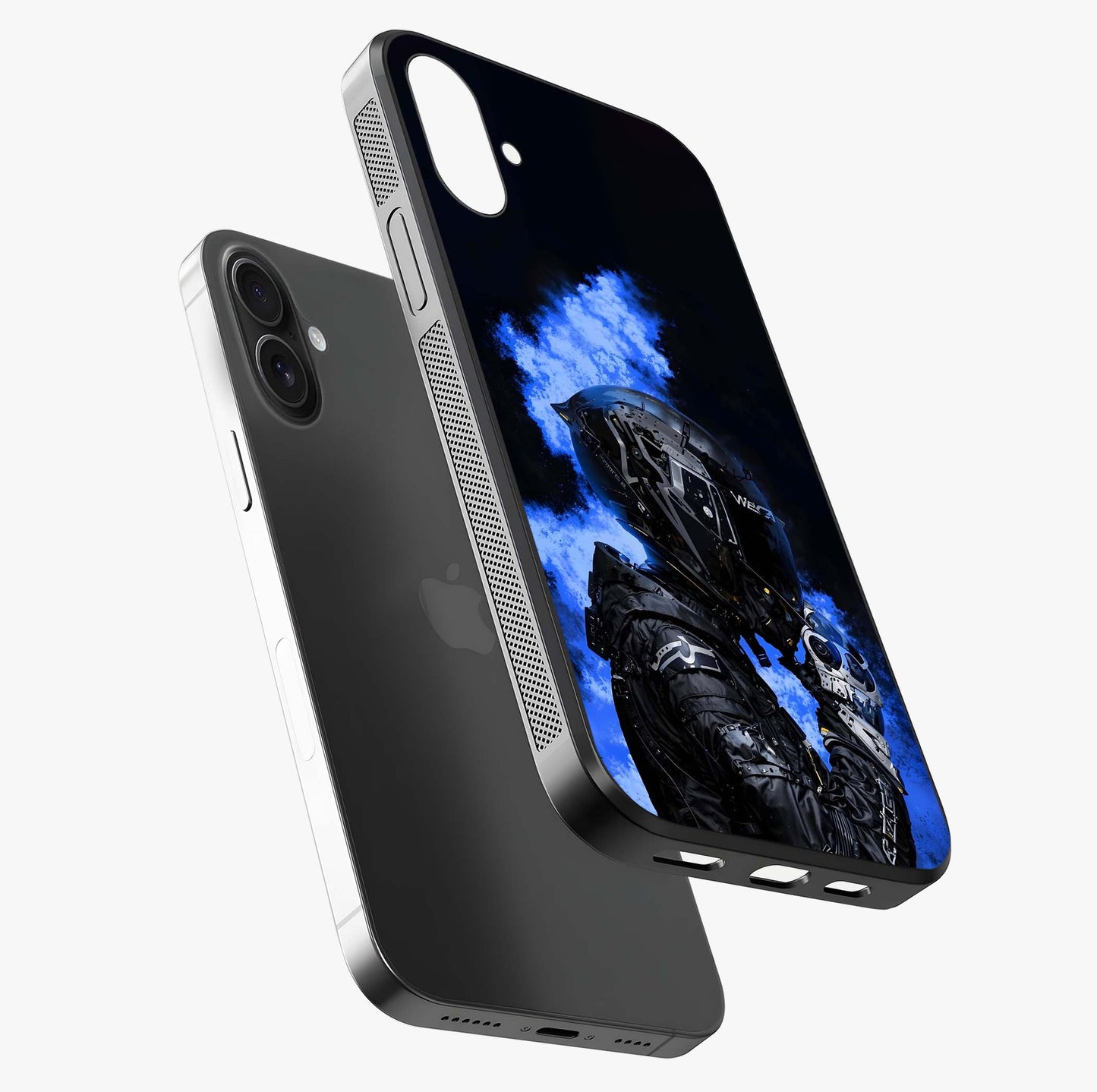 Cyber Sentinel Protocol Glass Case laid diagonally highlighting side profile, edges and glossy glass shine.