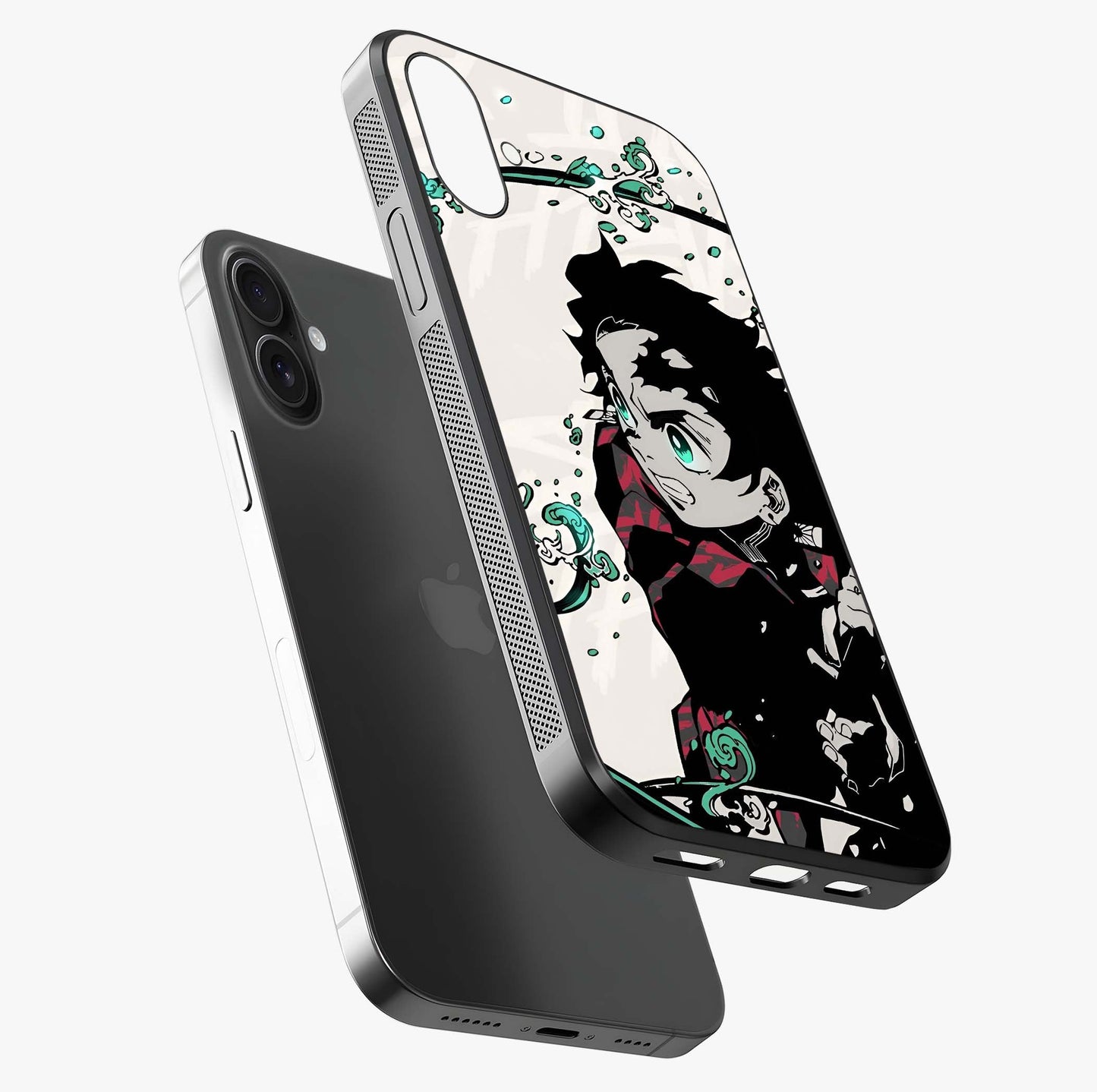 Demon Slayer Glass Case laid diagonally highlighting side profile, edges and glossy glass shine.