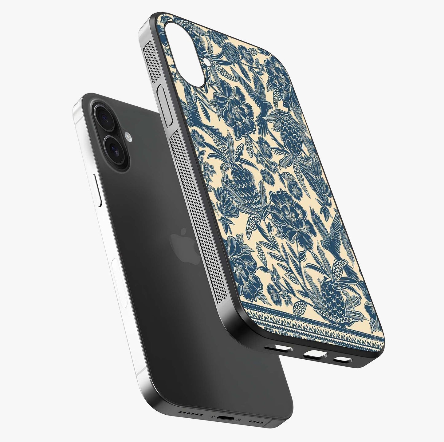 Heirloom Wild Bloom Glass Case laid diagonally highlighting side profile, edges and glossy glass shine.