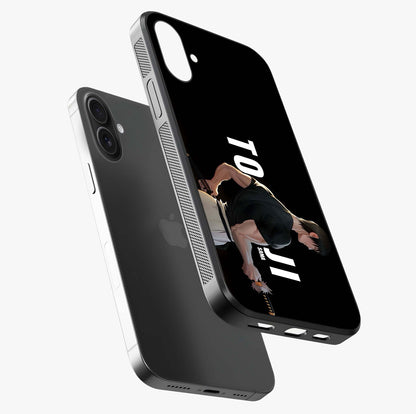 Midnight Blade Resolve Glass Case laid diagonally highlighting side profile, edges and glossy glass shine.