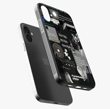 Midnight Love Echo Glass Case laid diagonally highlighting side profile, edges and glossy glass shine.