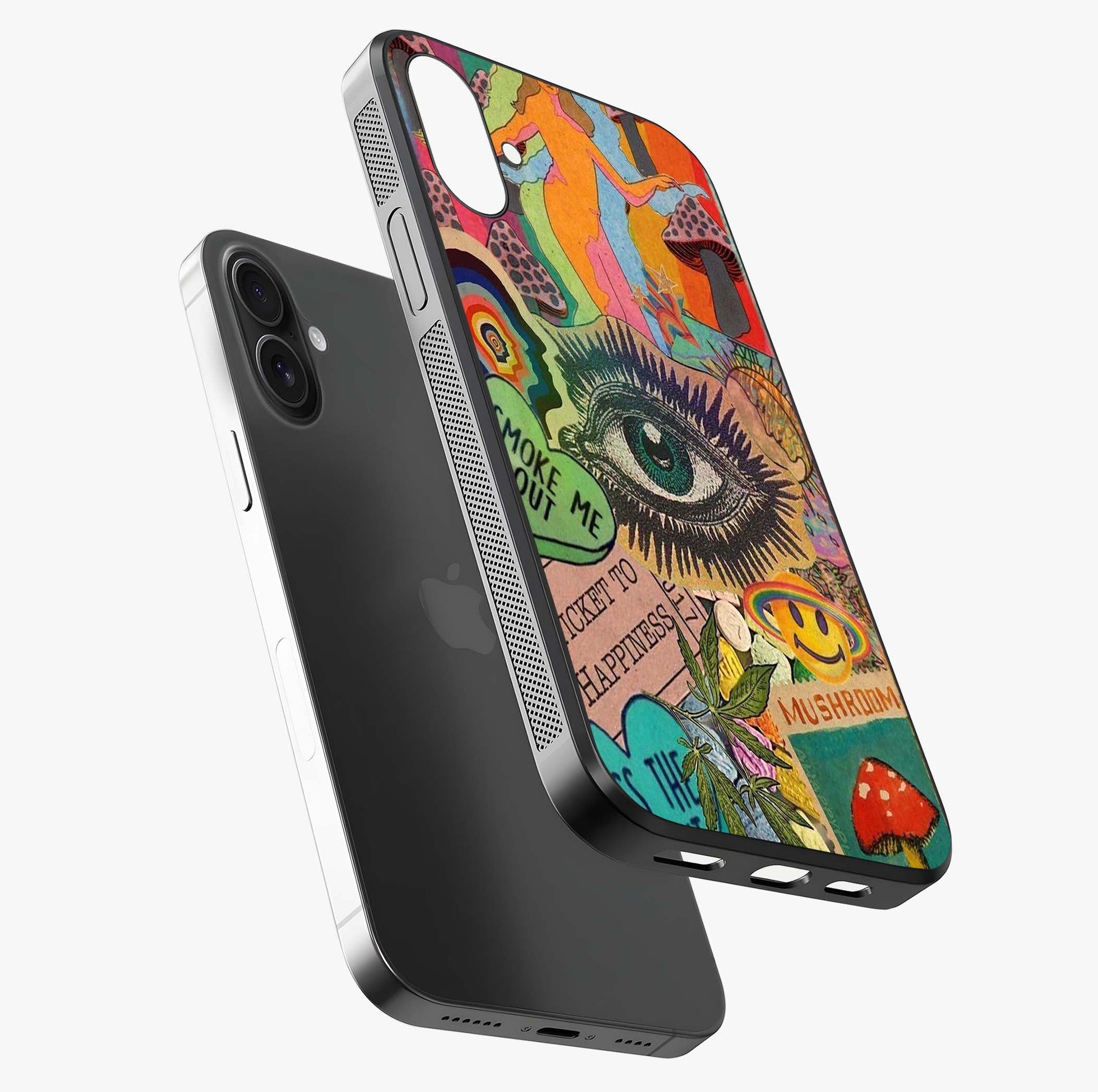 Mystic Eye Wonderland Glass Case laid diagonally highlighting side profile, edges and glossy glass shine.