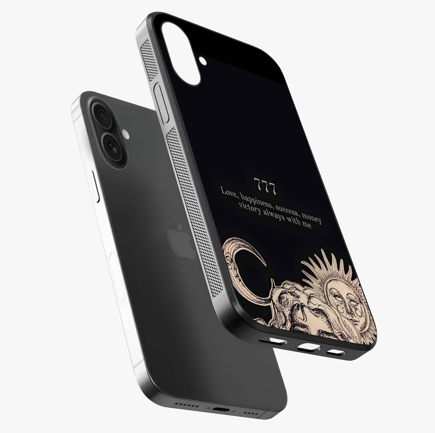 Mystic Victory Aura Glass Case laid diagonally highlighting side profile, edges and glossy glass shine.