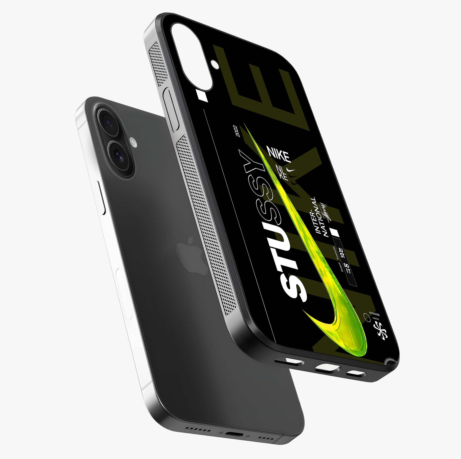 Neon Street Edition Glass Case laid diagonally highlighting side profile, edges and glossy glass shine.