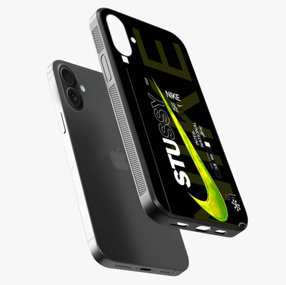 Neon Street Edition Glass Case laid diagonally highlighting side profile, edges and glossy glass shine.
