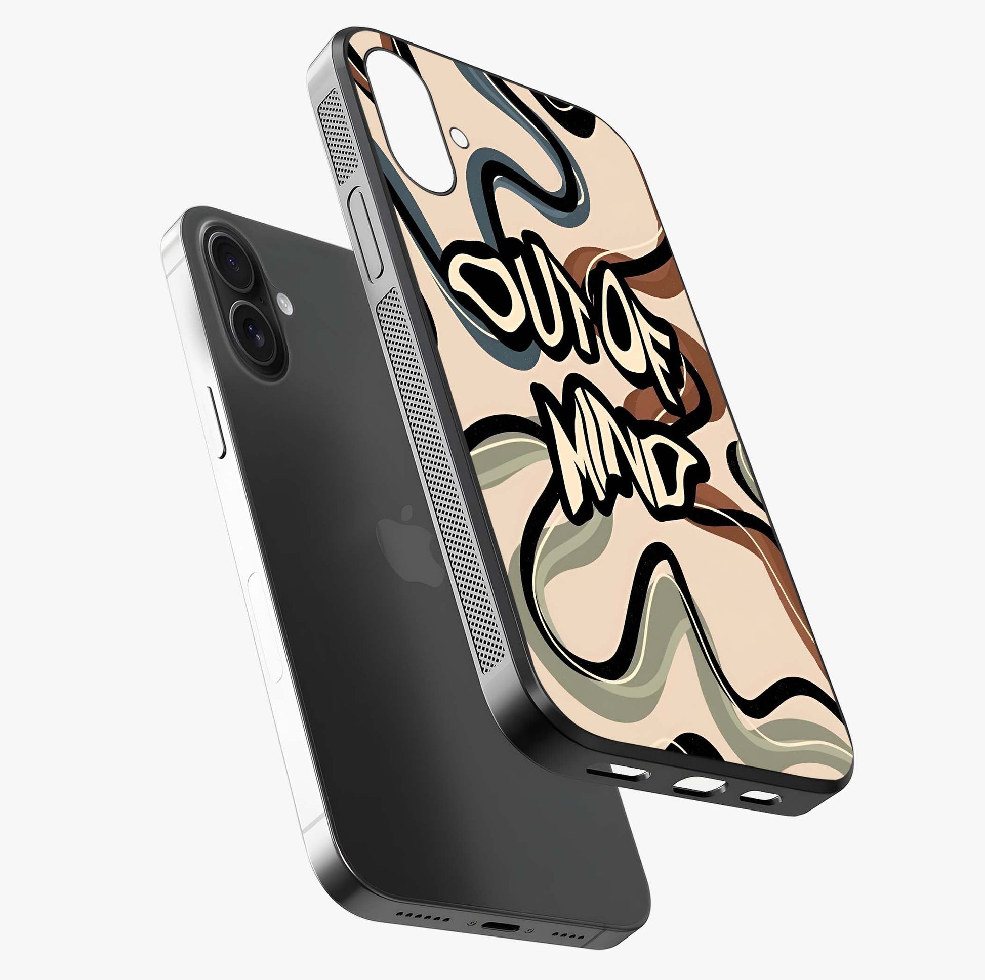Out Of Mind Glass Case laid diagonally highlighting side profile, edges and glossy glass shine.
