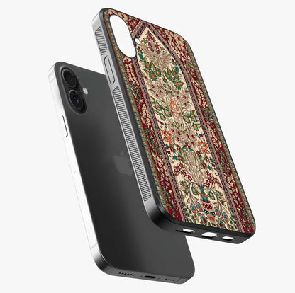 Persian Inspired Glass Case laid diagonally highlighting side profile, edges and glossy glass shine.