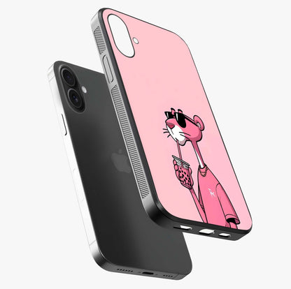 Pink Panther Glass Case laid diagonally highlighting side profile, edges and glossy glass shine.