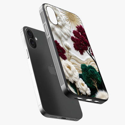 Radiant Bloom Elegance Glass Case laid diagonally highlighting side profile, edges and glossy glass shine.
