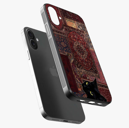 Regal Magic Cat Apple Glass Case laid diagonally highlighting side profile, edges and glossy glass shine.