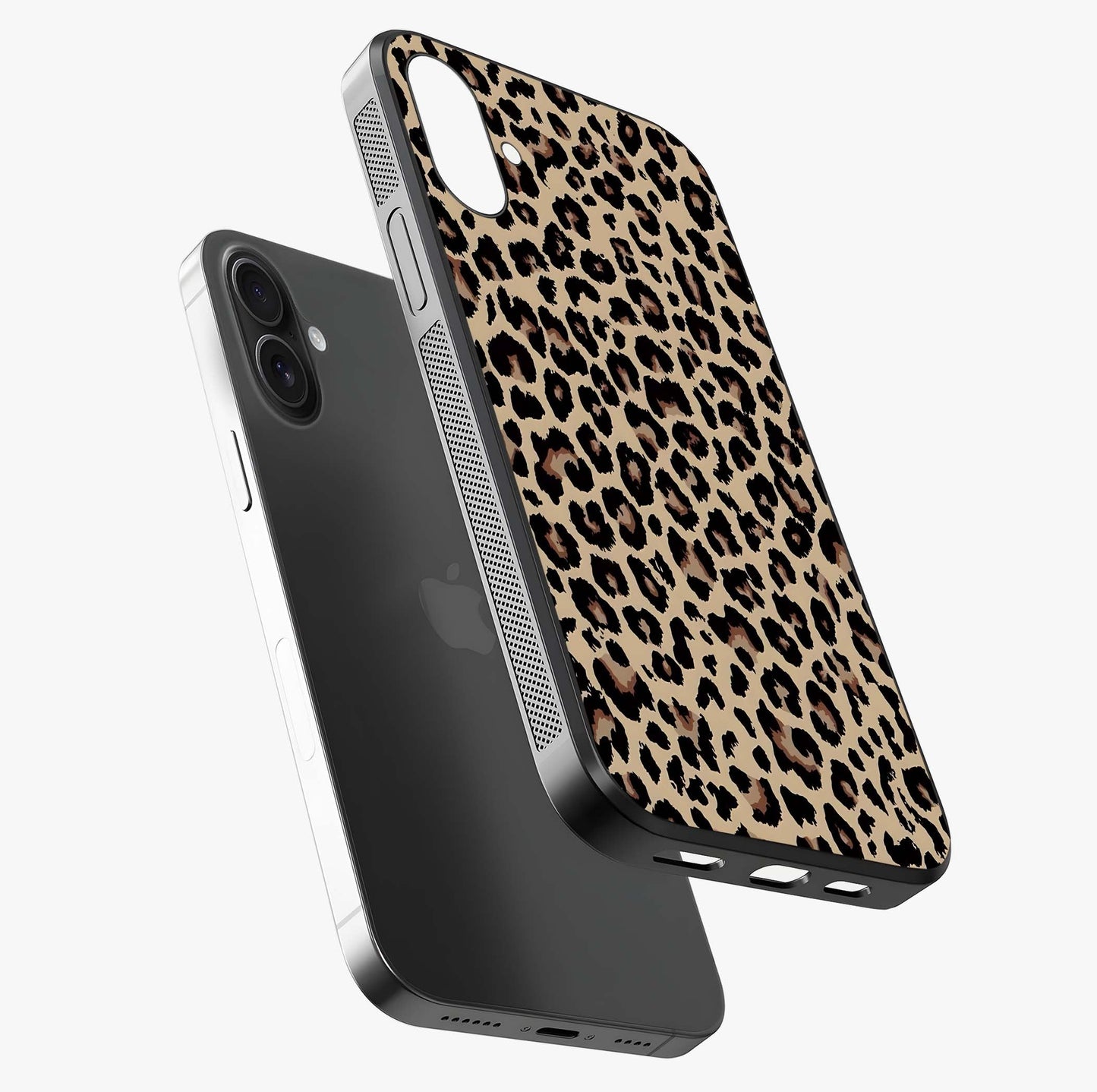 Savage Chic Pattern Glass Case laid diagonally highlighting side profile, edges and glossy glass shine.