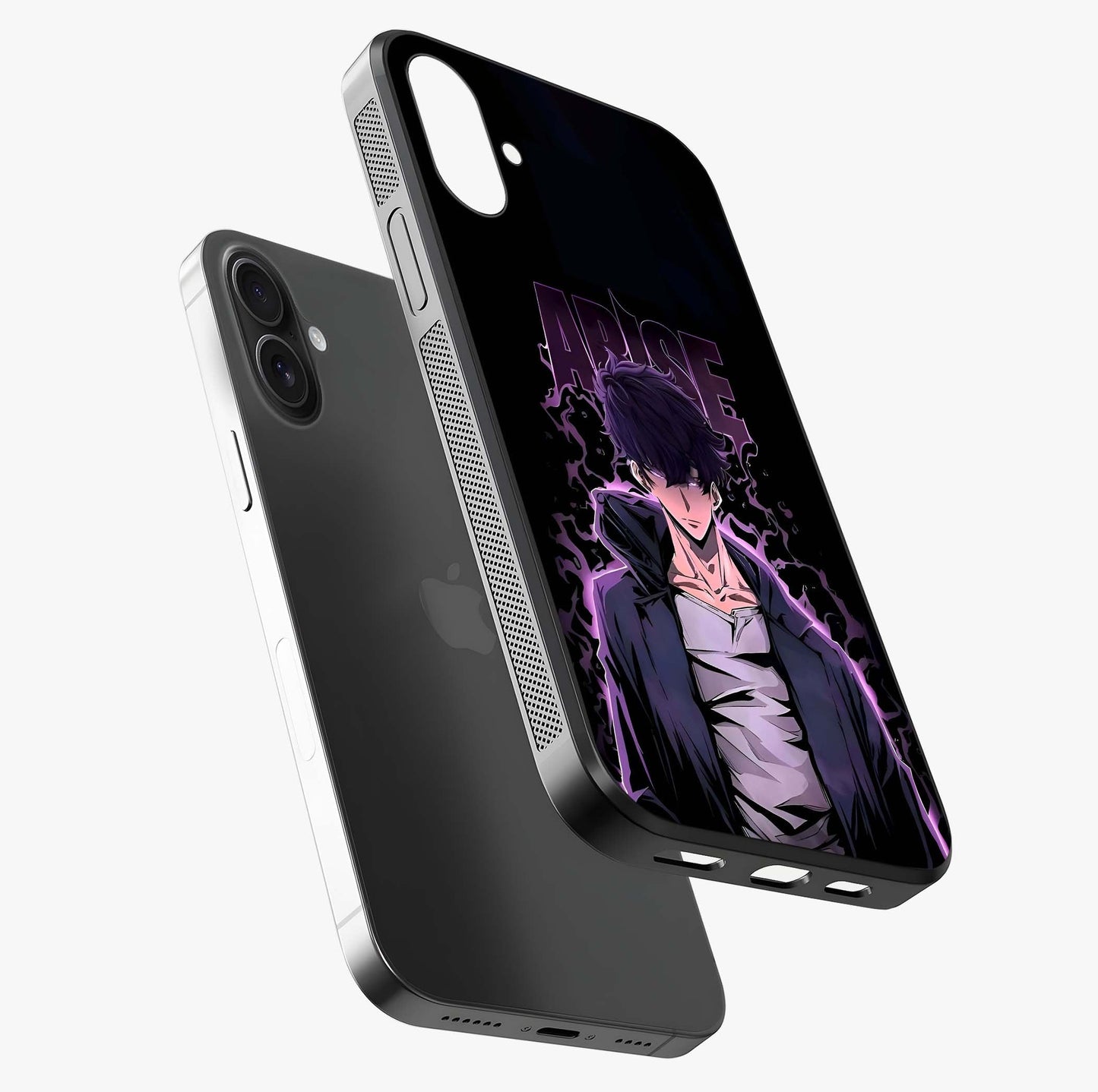 Shadow Monarch Awakening Glass Case laid diagonally highlighting side profile, edges and glossy glass shine.