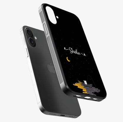 Silent Night Row Glass Case laid diagonally highlighting side profile, edges and glossy glass shine.