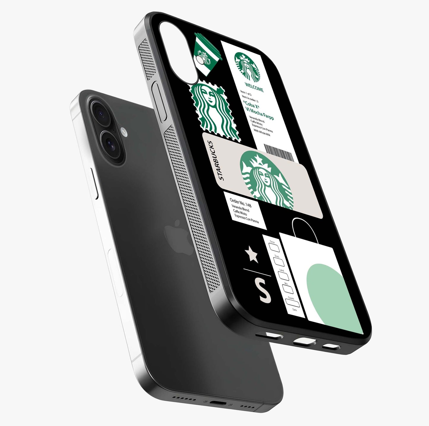 Starbucks Mocha Glass Case laid diagonally highlighting side profile, edges and glossy glass shine.