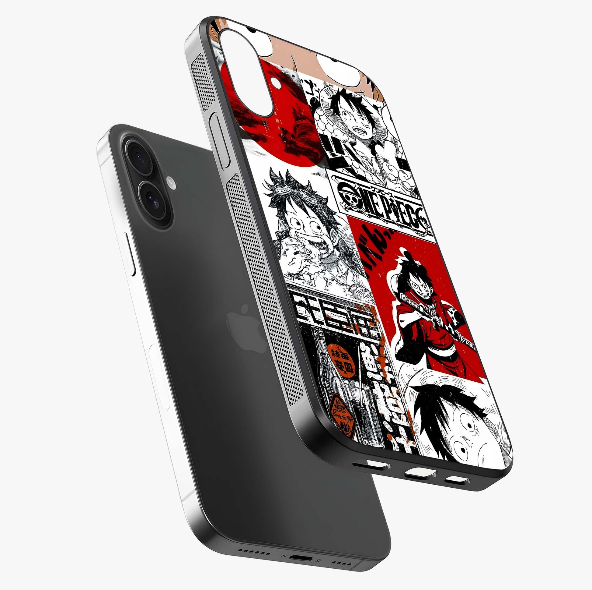 Strawhat Chaos Panels Glass Case laid diagonally highlighting side profile, edges and glossy glass shine.