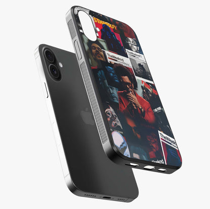 The Weeknd Glass Case laid diagonally highlighting side profile, edges and glossy glass shine.