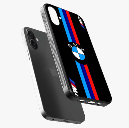 Turbo Bmw Beast Glass Case laid diagonally highlighting side profile, edges and glossy glass shine.