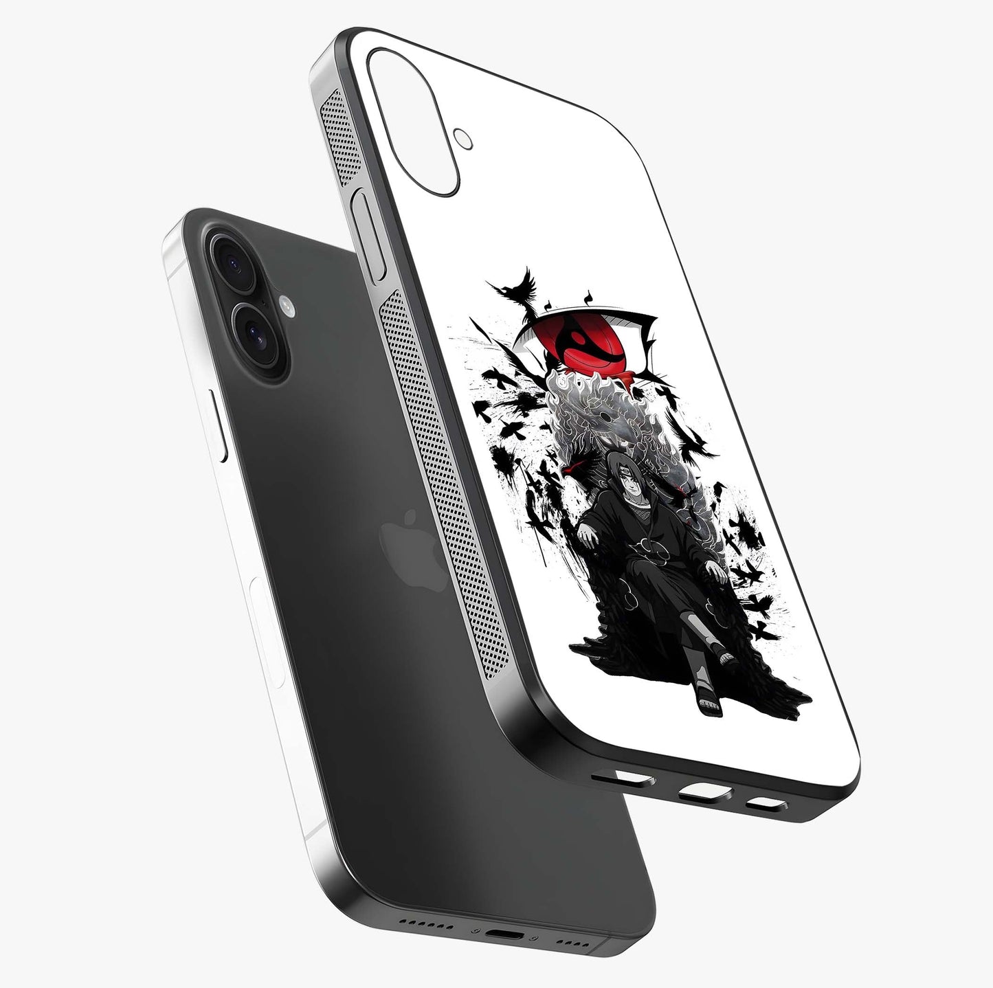 Uchiha Shadow Throne Glass Case laid diagonally highlighting side profile, edges and glossy glass shine.