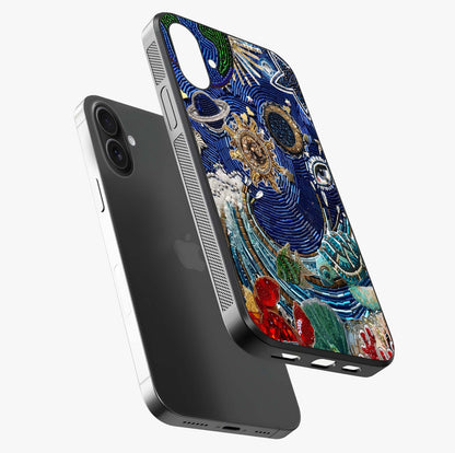 Universe Underwater Spark Glass Case laid diagonally highlighting side profile, edges and glossy glass shine.