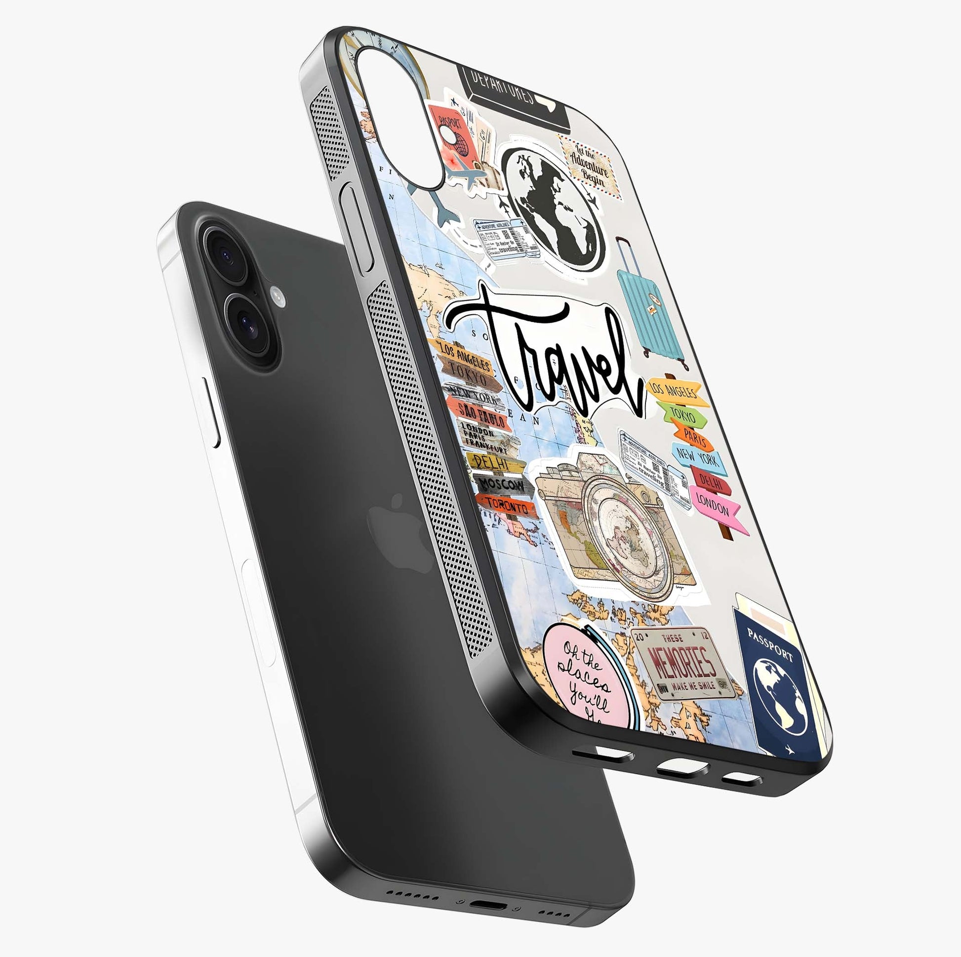 Wanderlust Journal Glass Case laid diagonally highlighting side profile, edges and glossy glass shine.
