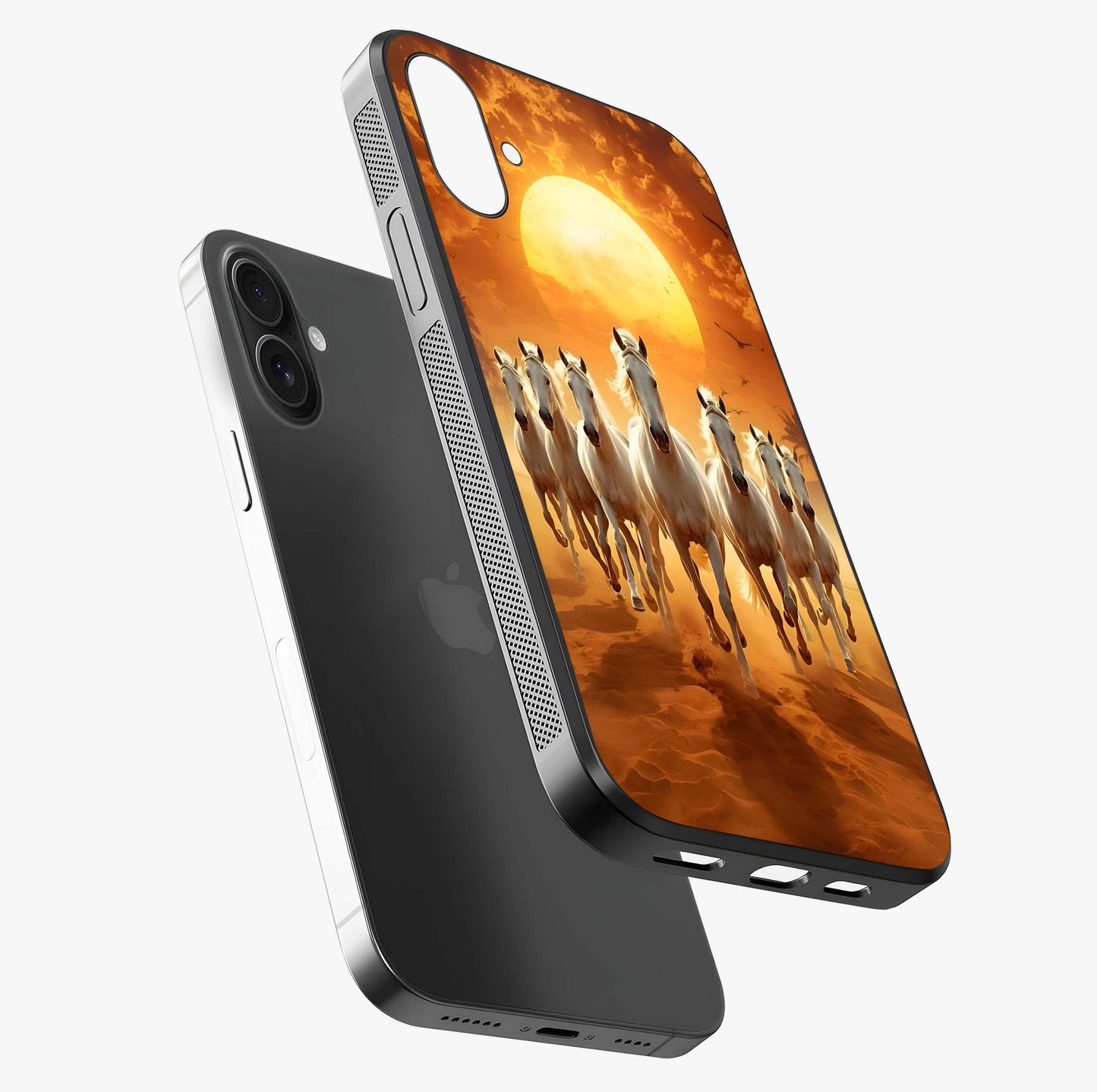 Wild Sunset Majesty Glass Case laid diagonally highlighting side profile, edges and glossy glass shine.