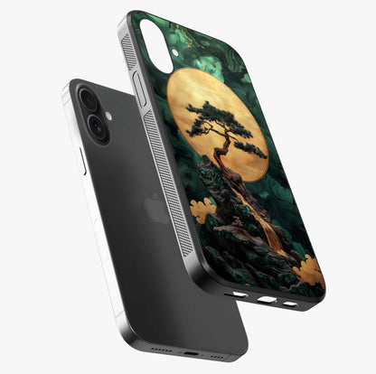 Zen Moon Rise Glass Case laid diagonally highlighting side profile, edges and glossy glass shine.