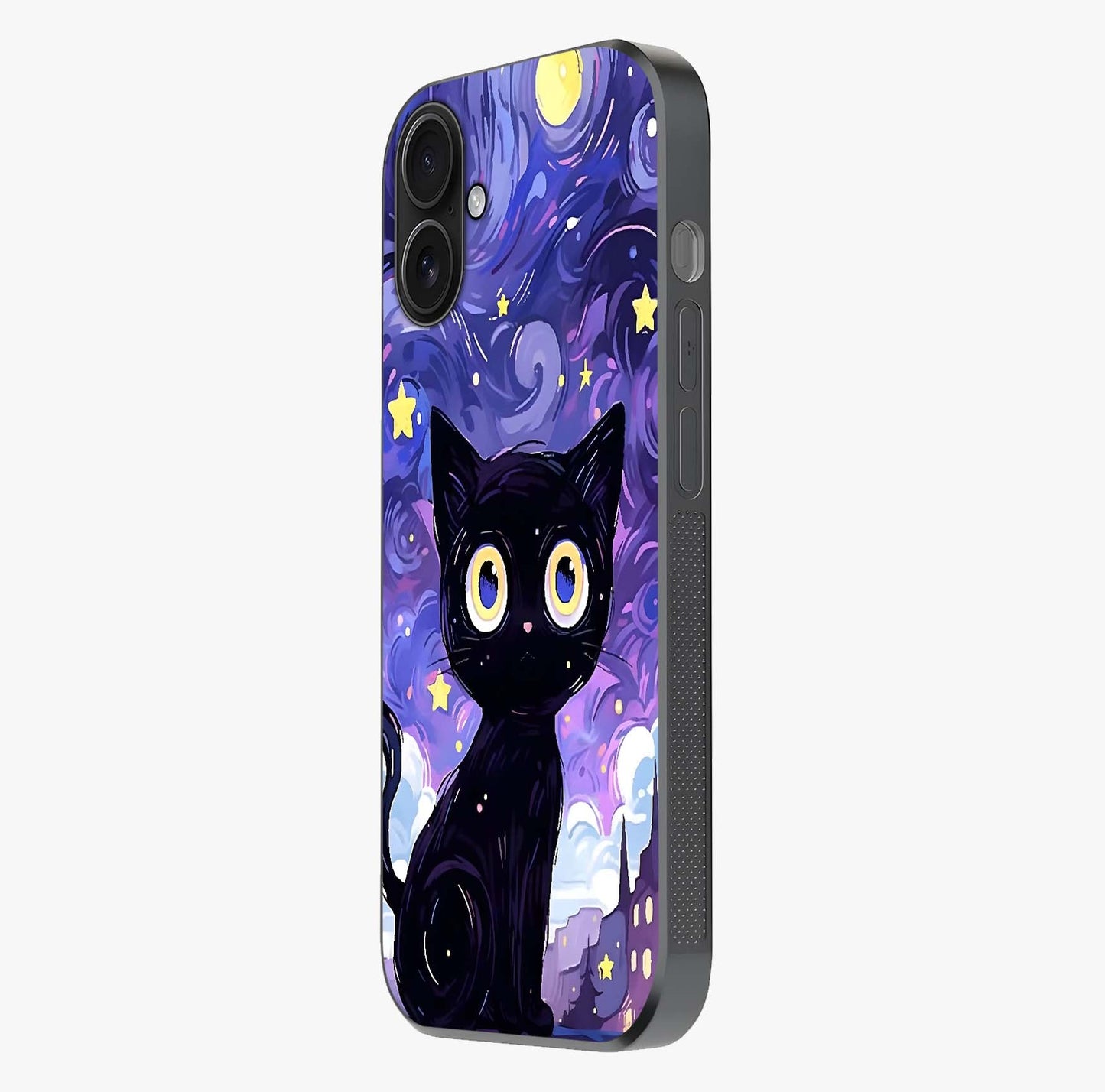 Abstract Cat Art Glass Case photographed in natural light showing reflective finish and design depth.