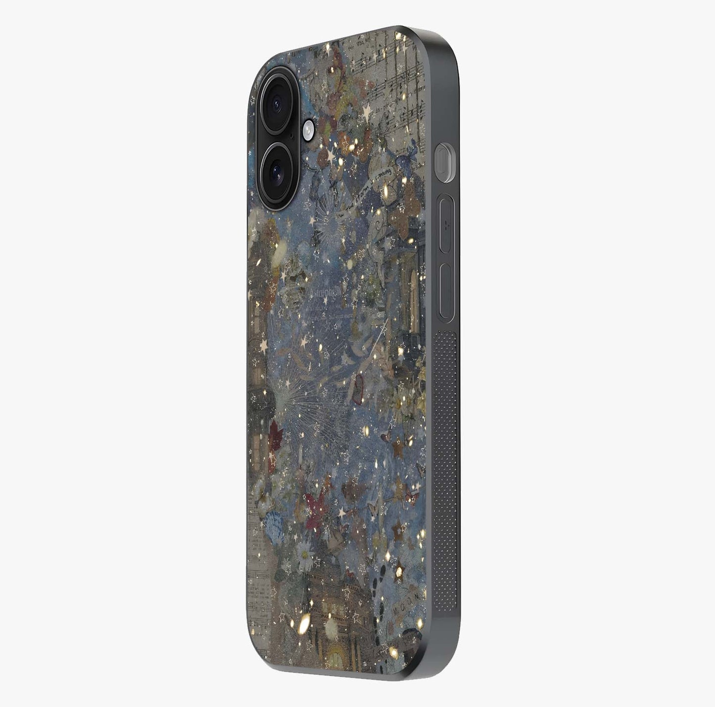 Aesthetic Astrolophia Glass Case photographed in natural light showing reflective finish and design depth.