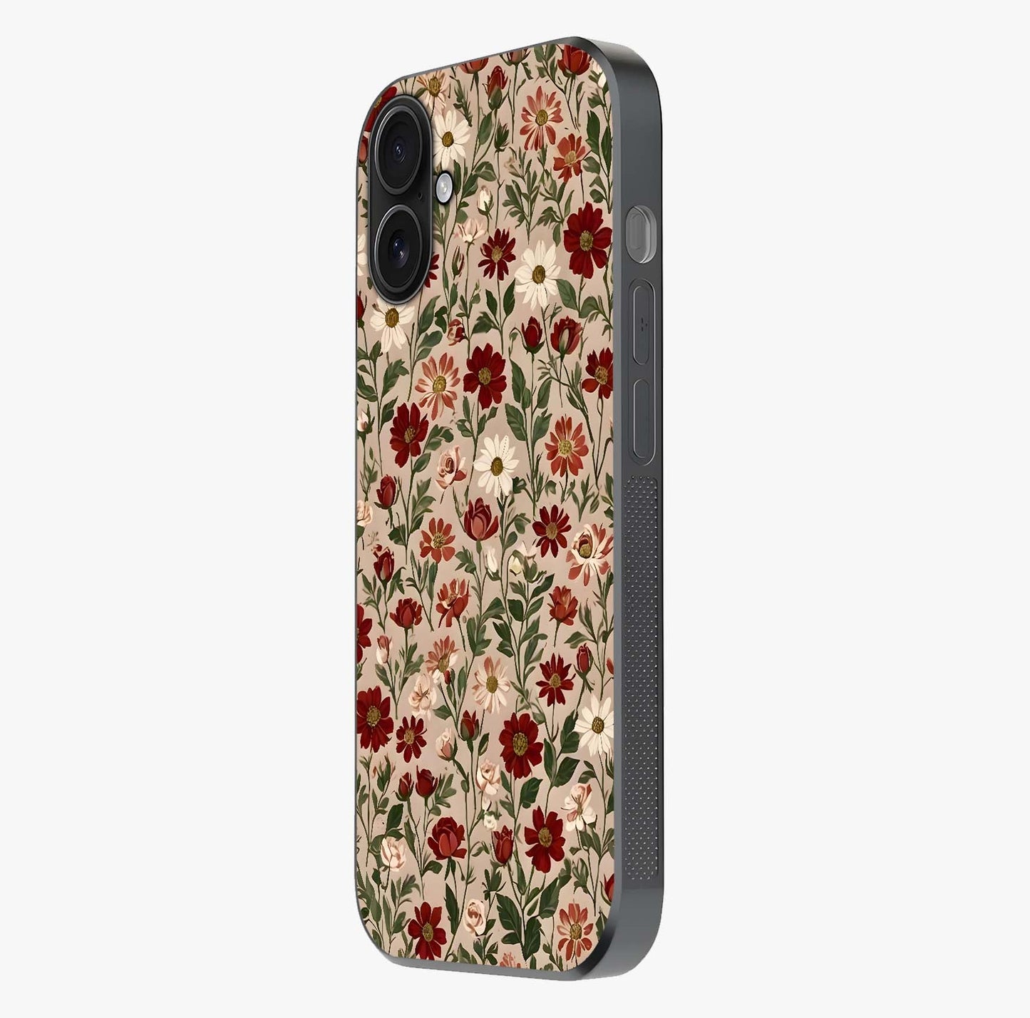 Biege Flower With Leaf Glass Case photographed in natural light showing reflective finish and design depth.