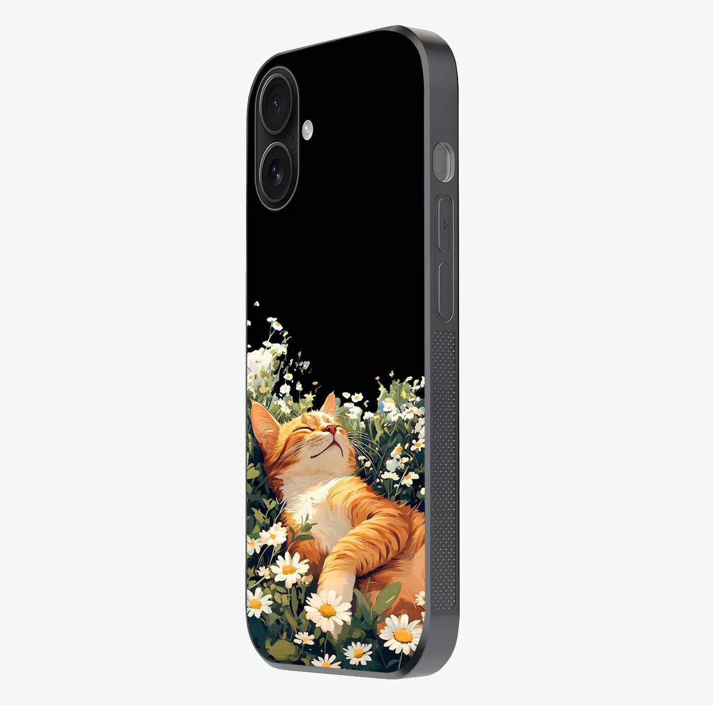 Blissful Bloom Cat Glass Case photographed in natural light showing reflective finish and design depth.